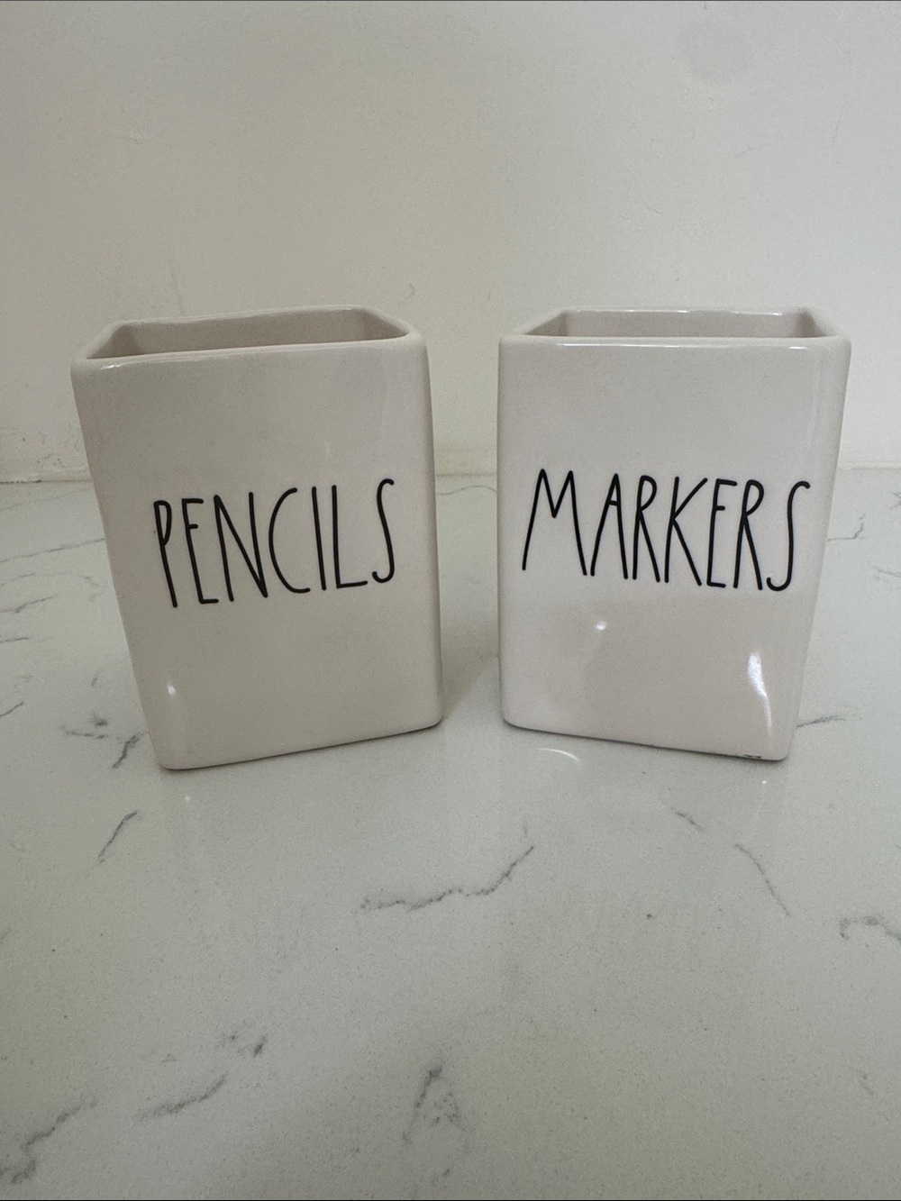 Rae Dunn Ceramic Pencils & Markers Desk Holders - White set